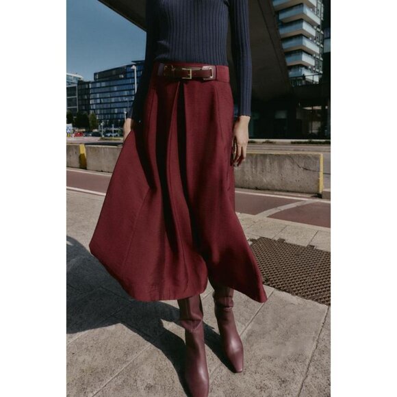 ZARA BELTED MIDI A-LINE SKIRT - Picture 3 of 7